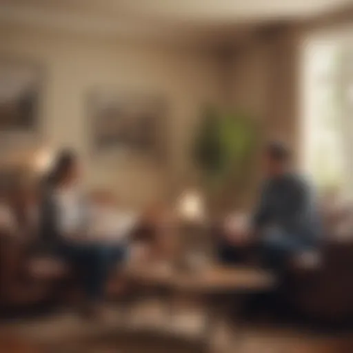 Couple discussing finances in a cozy living room