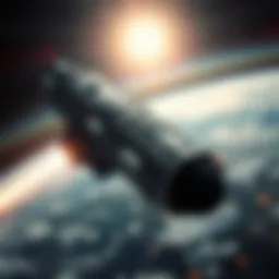 A futuristic spacecraft orbiting Earth
