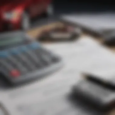Budgeting Considerations for Car Lease Payments A calculator with financial documents, representing budgeting considerations.