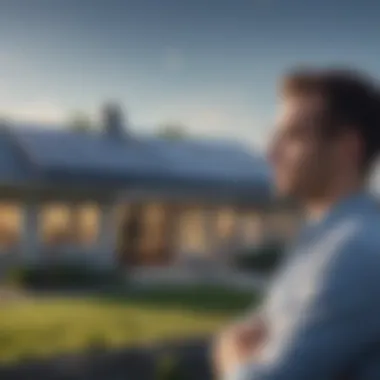 Homebuyer contemplating a house with solar panels